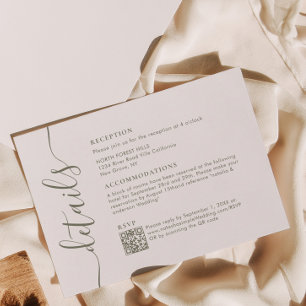 Carte D'accompagnement Moderne Chic Olive Green Script Détails du Mariage
