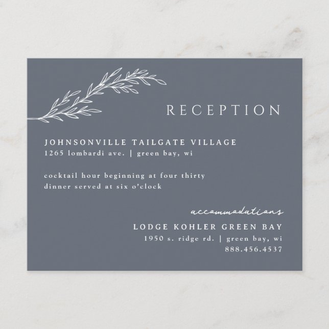 Carte D'accompagnement Moderne contour floral boho en bleu acier profond (Devant)