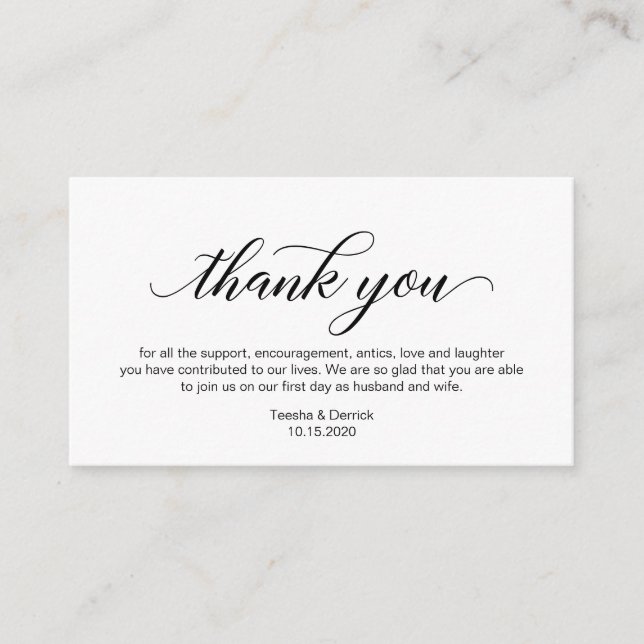 Carte D'accompagnement Moderne Elegant calligraphie noire Mariage Merci (Devant)