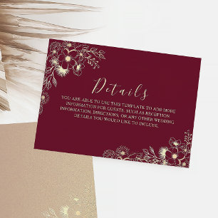 Carte D'accompagnement Moderne Elegant Floral Bourgogne Détails Mariage