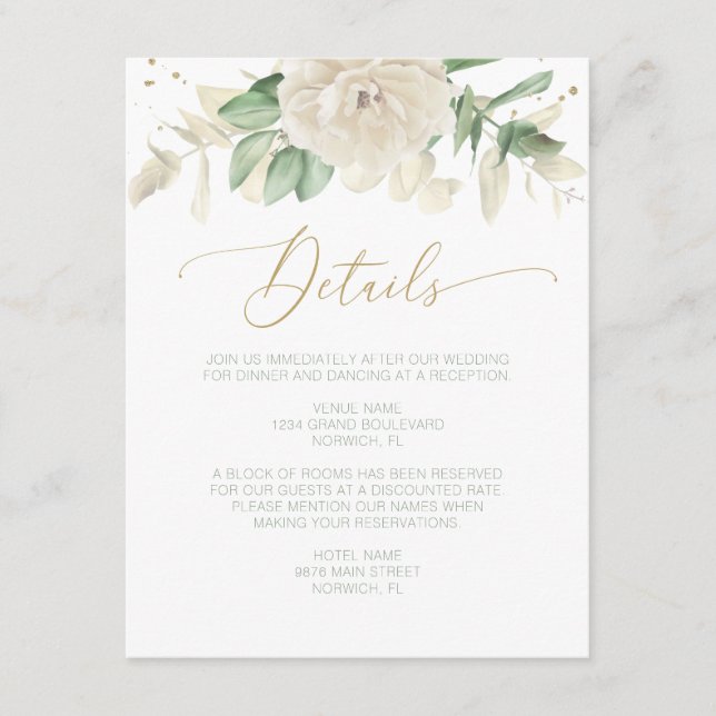 Carte D'accompagnement Moderne Elégant Flore Verdure Détails Mariage (Devant)