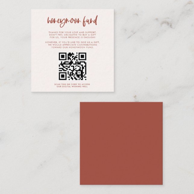 Carte D'accompagnement Moderne élégant rose neige Honeymoon fund Code QR (Devant / Derrière)