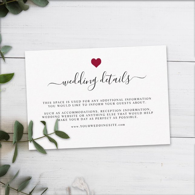 Carte D'accompagnement Moderne Elegant Simple Red Heart Détails Mariage (Créateur téléchargé)