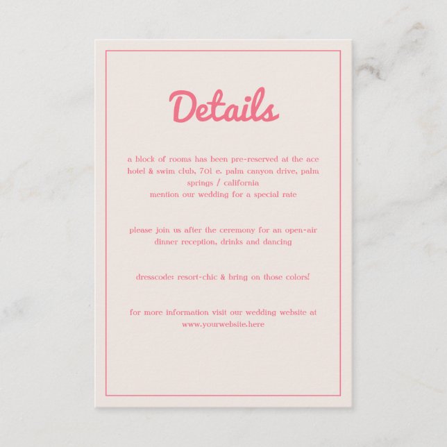 Carte D'accompagnement Moderne Gras Hot rose Fuchsia Retro Vibes Mariage (Devant)