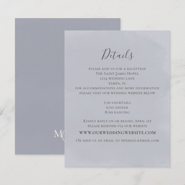 Carte D'accompagnement Moderne minimaliste Mariage bleu simple Détails (Devant / Derrière)