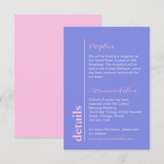 Carte D'accompagnement Moderne Pastel Lilac Bleu rose Mariage Info (Devant / Derrière)