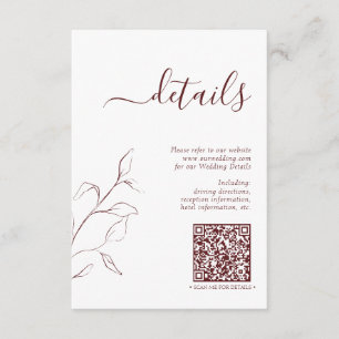 Carte D'accompagnement Moderne QR Code Bourgogne Détails du Mariage