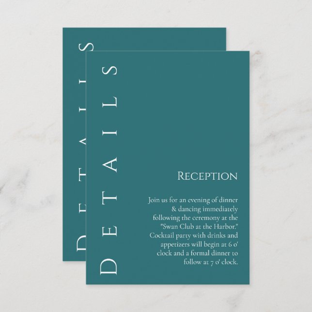 Carte D'accompagnement Moderne Simple Emerald Green-Mariage Détails- (Devant / Derrière)