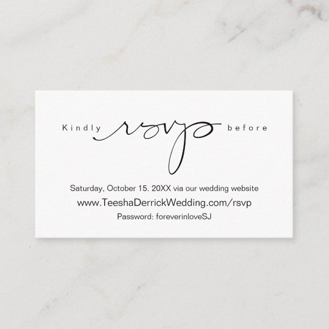 Carte D'accompagnement Moderne Simple Noir Calligraphie, en ligne RSVP (Devant)