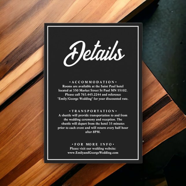 Carte D'accompagnement Moderne Simple Noir Et Blanc Chic Mariage Détails (Créateur téléchargé)