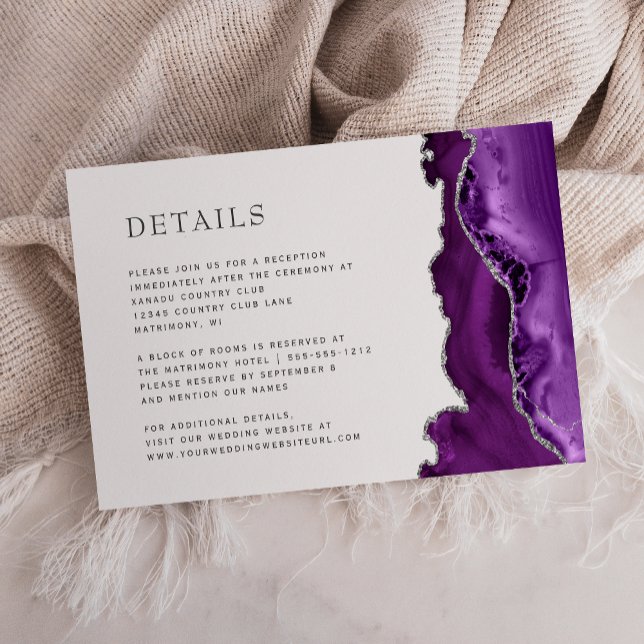 Carte D'accompagnement Moderne violet Agate Argent Détails du Mariage (Créateur téléchargé)