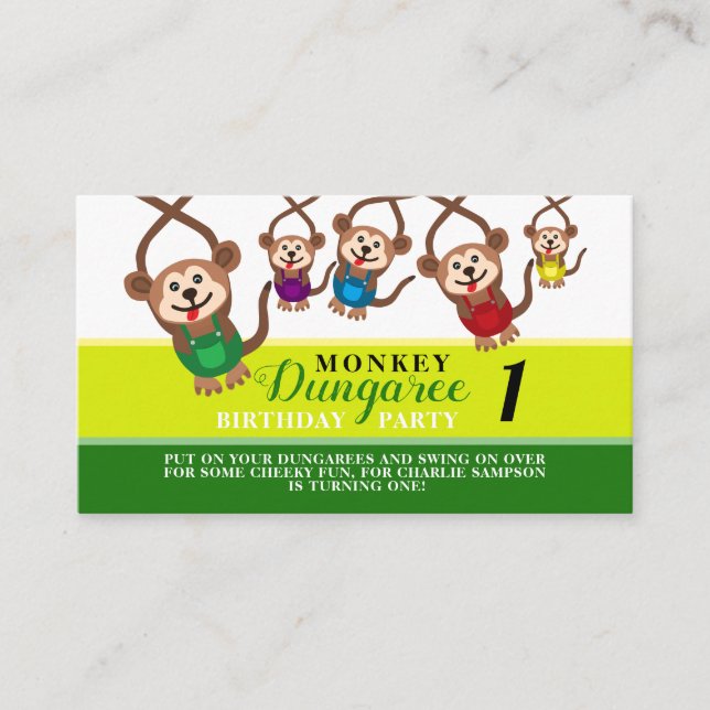 Carte D'accompagnement Monkey Dungaree, Billet d'anniversaire pour enfant (Devant)