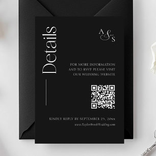 Carte D'accompagnement Monogramme Black Détails du Mariage Site Web Qr Co