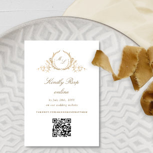 Carte D'accompagnement Monogramme blanc et or Chic officiel QR Code RSVP