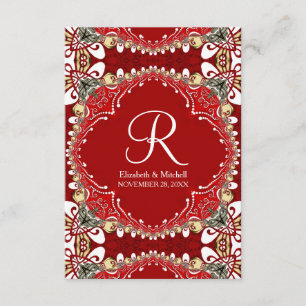 Carte D'accompagnement Monogramme Bohême Rouge Mariage Vertical