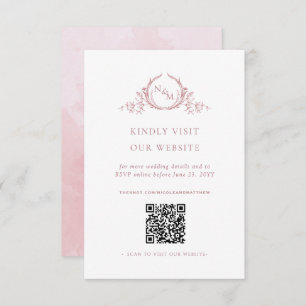 Carte D'accompagnement Monogramme d'aquarelle Dusty Rose QR Code/RSVP en 