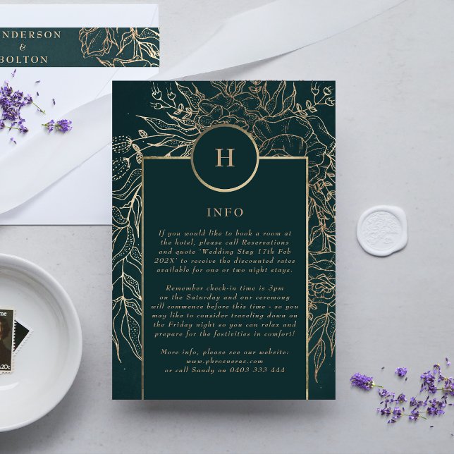 Carte D'accompagnement Monogramme de couronne vert émeraude or et émeraud (DETAILS showcasing suite - additional items (bought separately))