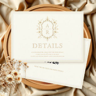Carte D'accompagnement Monogramme de crête sépia détails de mariage ivoir
