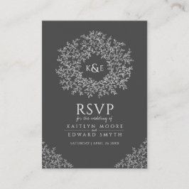 Carte D'accompagnement Monogramme de feuille gris foncé RSVP mariage