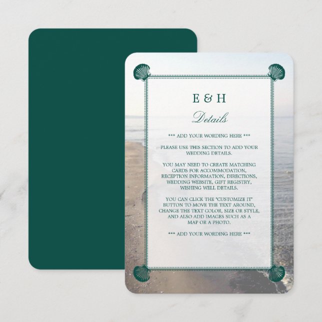 Carte D'accompagnement Monogramme élégant et mariage Turquoise sur la pla (Devant / Derrière)