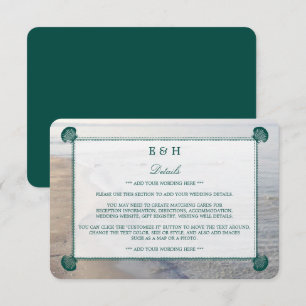 Carte D'accompagnement Monogramme élégant et mariage Turquoise sur la pla