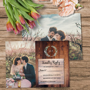 Carte D'accompagnement Monogramme en bois rustique photo Budget de mariag