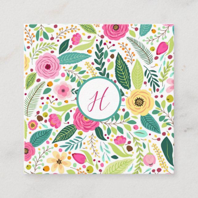 Carte D'accompagnement Monogramme floral brillant (Devant)