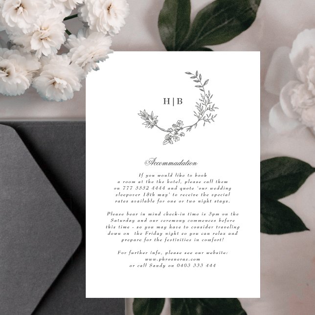 Carte D'accompagnement Monogramme floral - Détails du Mariage de la couro (Créateur téléchargé)