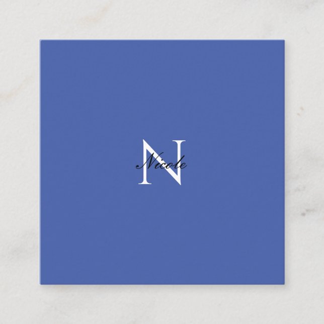 Carte D'accompagnement Monogramme initial manuscrit propre nom bleu (Devant)