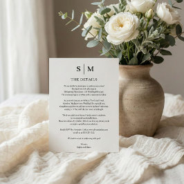 Carte D'accompagnement Monogramme ivoire beige minimaliste Mariage Détail