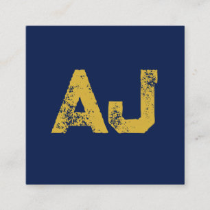 Carte D'accompagnement Monogramme Lettres Initiales Or & Bleu Simple