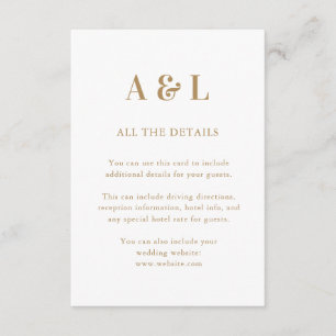 Carte D'accompagnement Monogramme mariage minimaliste or blanc