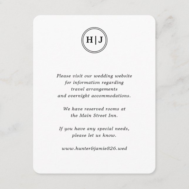 Carte D'accompagnement Monogramme moderne Mariage noir et blanc (Devant)