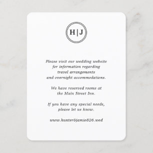 Carte D'accompagnement Monogramme moderne Mariage noir et blanc