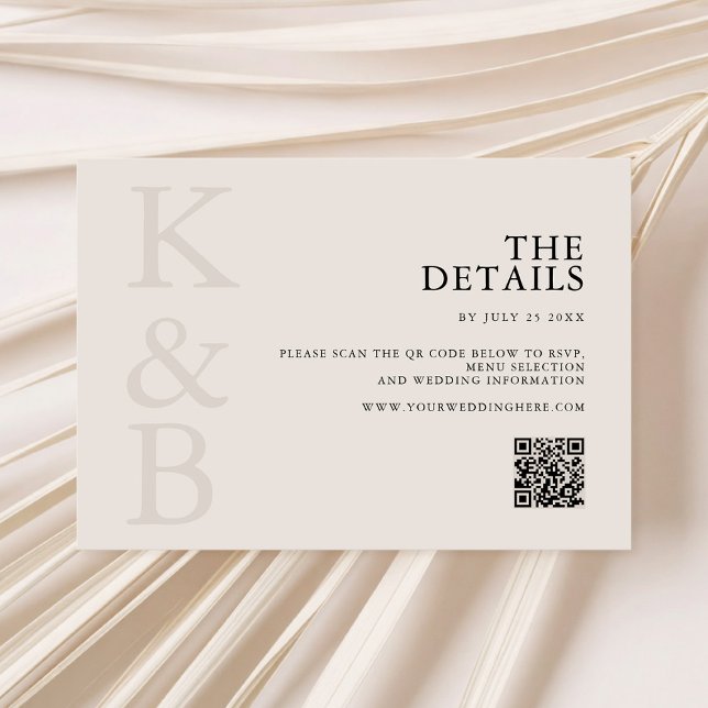 Carte D'accompagnement Monogramme noir et ivoire moderne Mariage minimali (Créateur téléchargé)