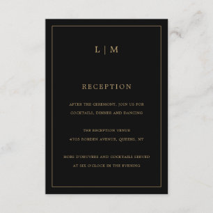 Carte D'accompagnement Monogramme noir et or simple Mariage élégant