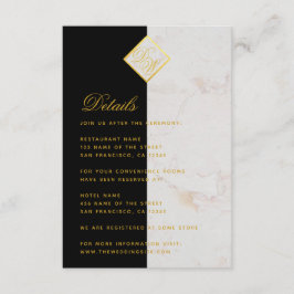 Carte D'accompagnement Monogramme Noir Marbre Blanc Or Mariage Détails