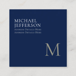 Carte D'accompagnement Monogramme uni bleu foncé tendance affaires