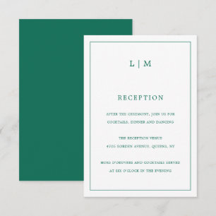 Carte D'accompagnement Monogramme vert émeraude simple Mariage élégant