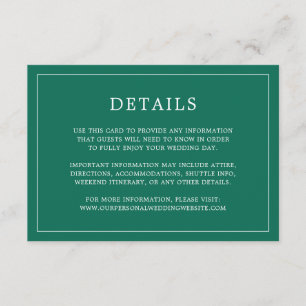 Carte D'accompagnement Monogramme vert émeraude simple Mariage élégant