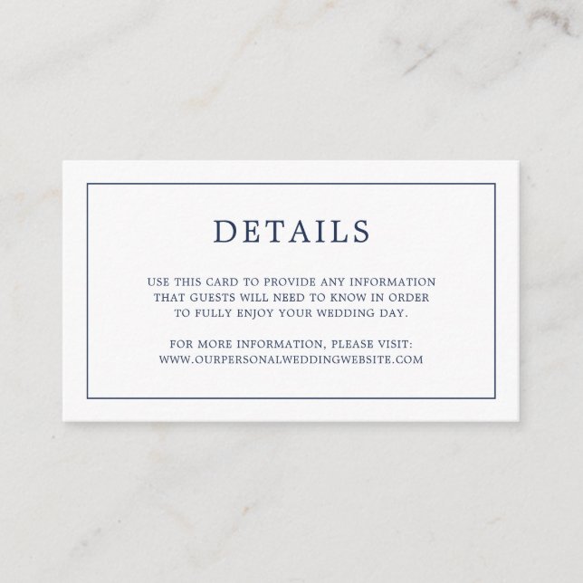 Carte D'accompagnement Monographie bleu marine simple Mariage élégant (Devant)