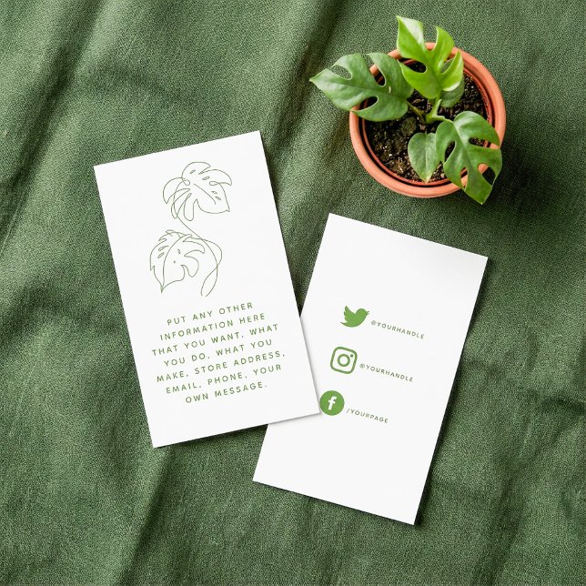 Carte D'accompagnement Monstera verte et blanche médias sociaux merci (Green and white monstera social media thank you enclosure card.)