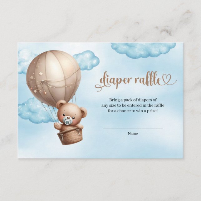 Carte D'accompagnement Montgolfière ourson marron bleu aquarelle (Devant)