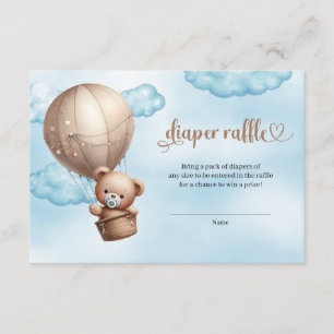 Carte D'accompagnement Montgolfière ourson marron bleu aquarelle