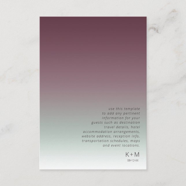 Carte D'accompagnement Mood Gradient Détails du Mariage Bourgogne Mist ID (Devant)