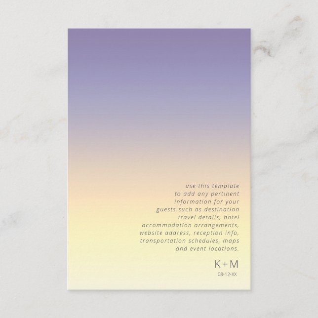 Carte D'accompagnement Mood Gradient Détails du Mariage Indigo Sunset ID7 (Devant)