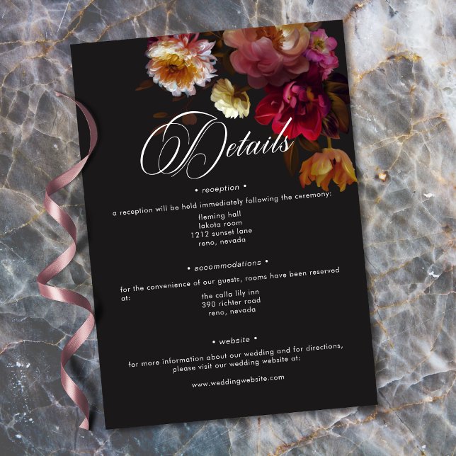 Carte D'accompagnement Moody Black Floral Painterly Red Burgundy Wedding (Moody Black Floral Painterly Red Burgundy Wedding Enclosure Card)