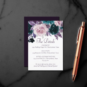 Carte D'accompagnement Moody Boho Eggplant Purple Floral Guest Détails