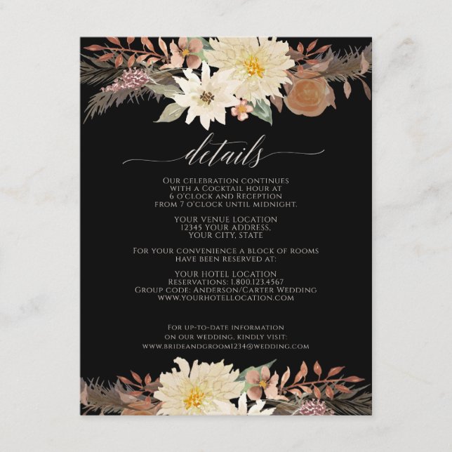 Carte D'accompagnement Moody BOHO Moderne Automne Florale Aquarelle Noire (Devant)