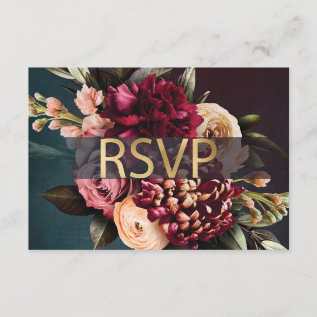 Carte D'accompagnement Moody foncé floral gras rouge RSVP (Devant)